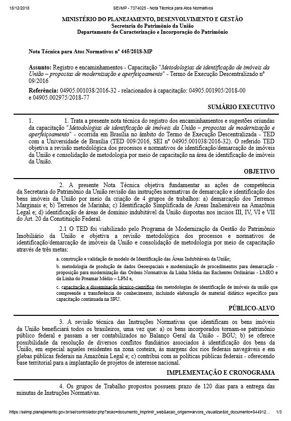 Nota Técnica para Atos Normativos nº 445/2018-MP  