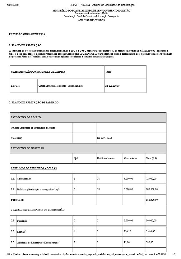 ANÁLISE DE CUSTOS - PREVISÃO ORÇAMENTÁRIA