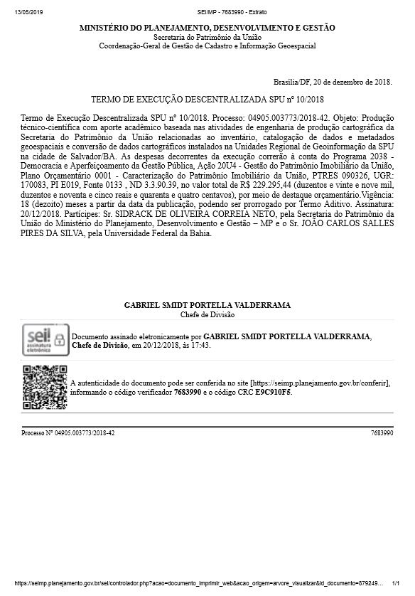 Extrato - TERMO DE EXECUÇÃO DESCENTRALIZADA SPU nº 10/2018
