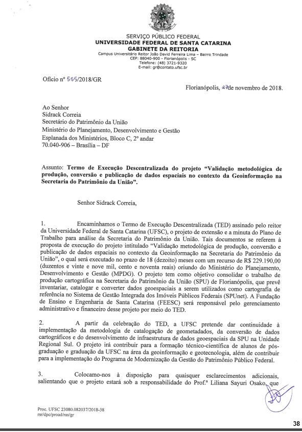 Ofício Nº 555/2018/GR