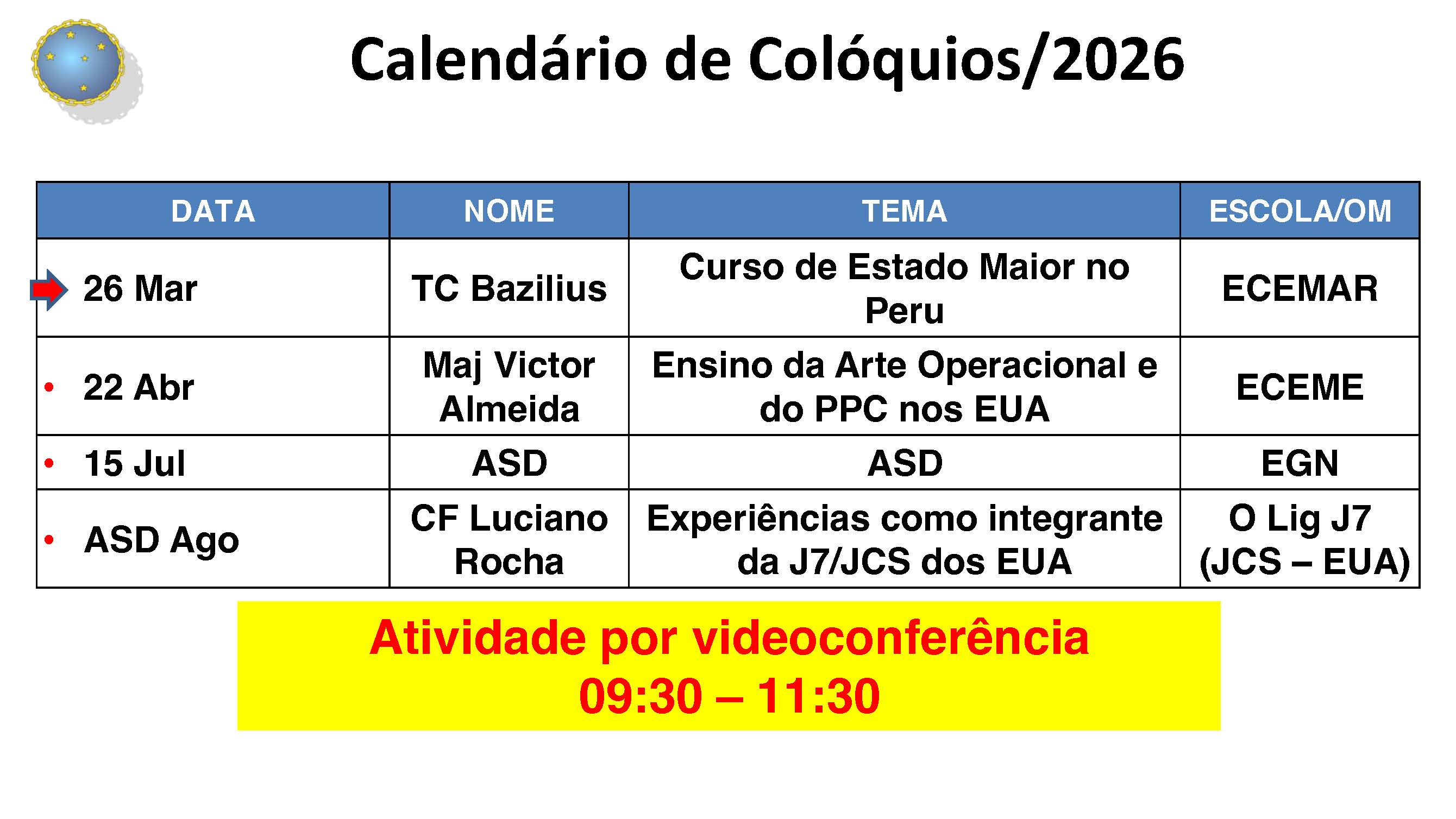 Calendário de Colóquios