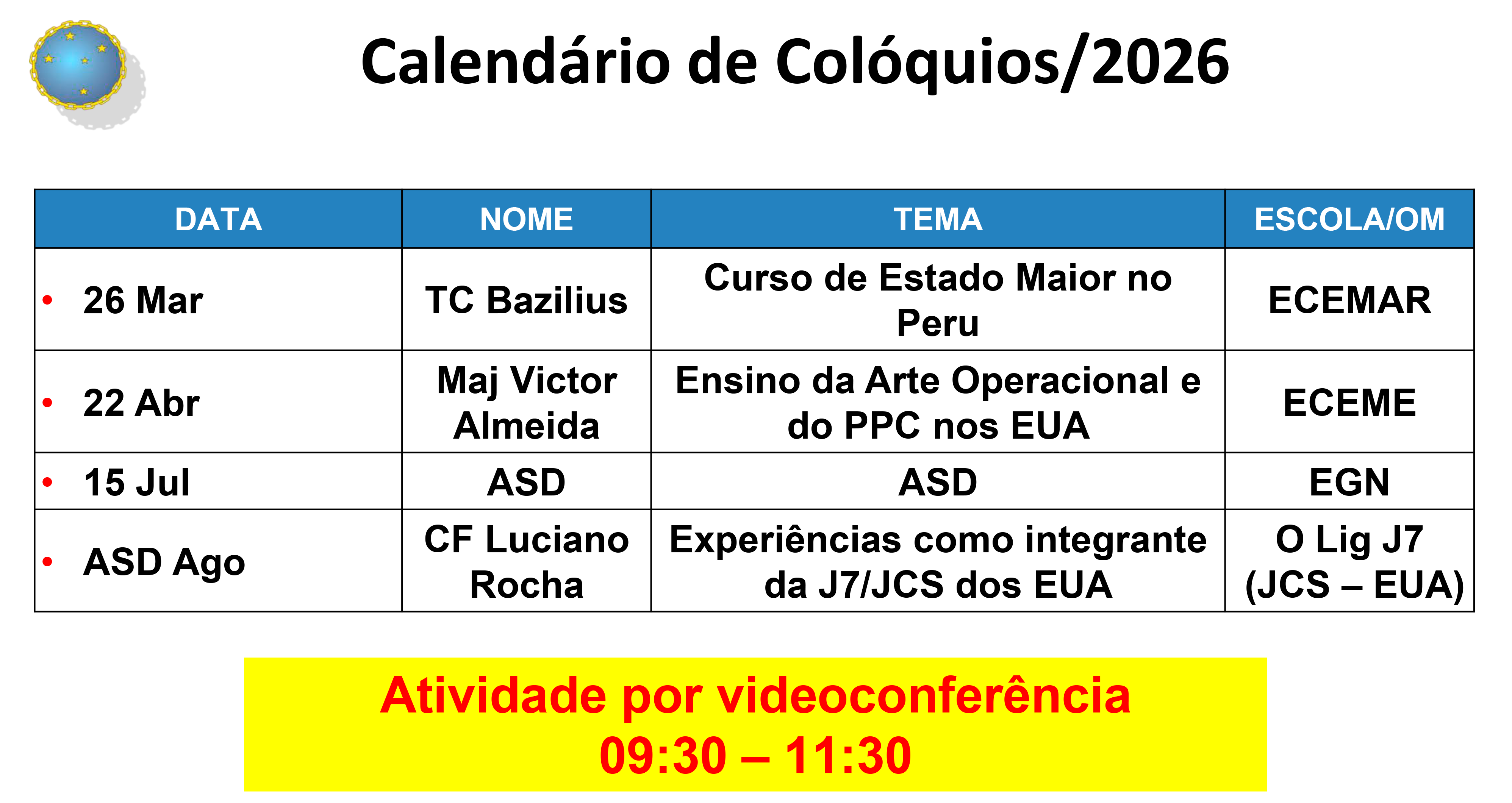 Calendário Coloquios
