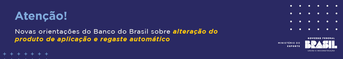 Banner com cor predominante azul, destacando o símbolo do Governo Federal. O objetivo do banner é informar sobre as novas orientações do Banco do Brasil relacionadas à alteração do produto de aplicação e ao resgate automático. A imagem transmite uma mensagem institucional sobre mudanças nos procedimentos financeiros, com foco em clareza e atualização das informações.