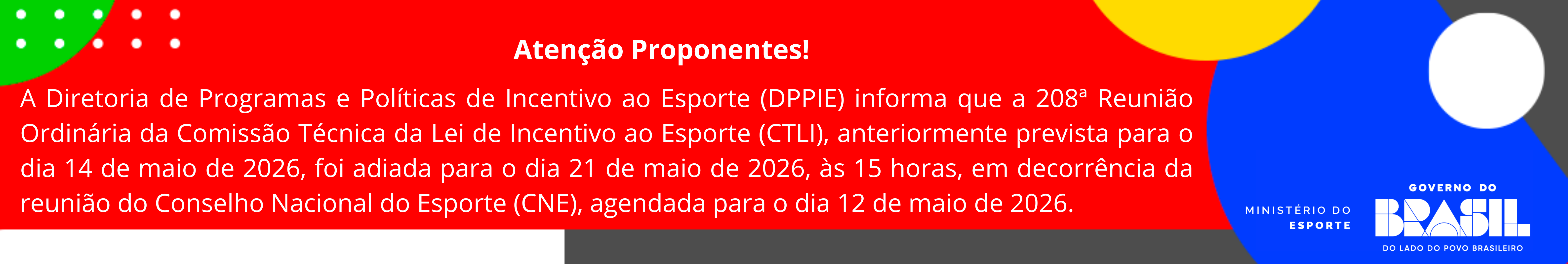 Comunicado sobre adiamento da 208ª Reunião Ordinária da CTLI para 21 de maio de 2026