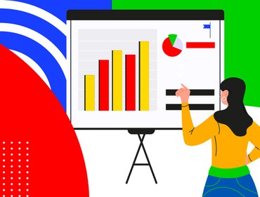 Banner com uma mulher apontando para um gráfico em uma lousa, representando análise de dados e compromisso com a transparência. Ao fundo, as cores do Governo Federal reforçam a identidade institucional e a importância do acesso à informação na gestão pública.