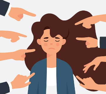 Imagem ilustrativa mostrando uma mulher sendo apontada por várias pessoas, simbolizando julgamento, críticas ou pressão social direcionada a ela