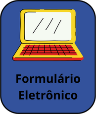 Imagem com fundo azul escuro e bordas arredondadas. No centro, aparece um notebook aberto com tela amarela e teclado vermelho. A tela tem reflexos brancos que sugerem brilho. Abaixo do notebook, está escrito: "Formulário Eletrônico".