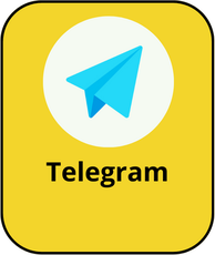 Ícone do Telegram com fundo amarelo. No centro, há um círculo branco que contém a imagem de um avião de papel azul, símbolo do aplicativo. Abaixo do ícone, está o nome "Telegram", escrito em preto