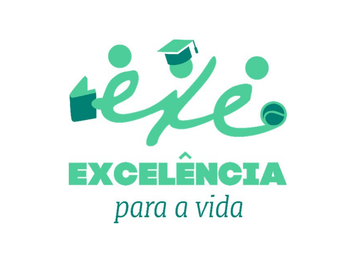 Logomarca Excelência para a Vida, com elementos educacionais e esportivos