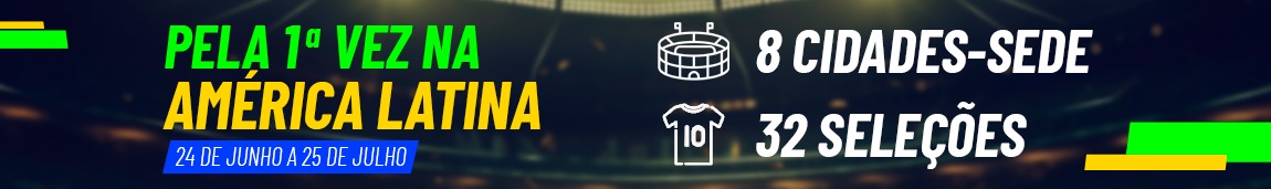 Banner informando sobre a Copa Feminina FIFA 2027 no Brasil: 24/jun a 25/jul, 8 sedes, 32 seleções