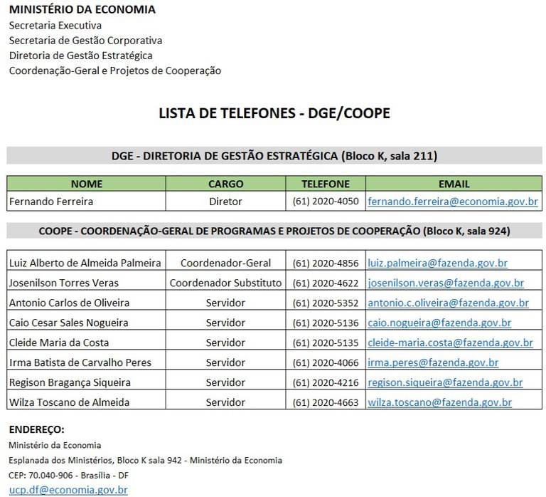 Novo Endereço e Telefones da COOPE/ME