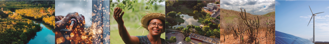 Banner "Programa País". Uma sequência de fotos incluindo um rio, um trabalhador metalúrgico, uma agricultora, uma habitação à beira do lago, uma área do Agreste, uma turbina eólica
