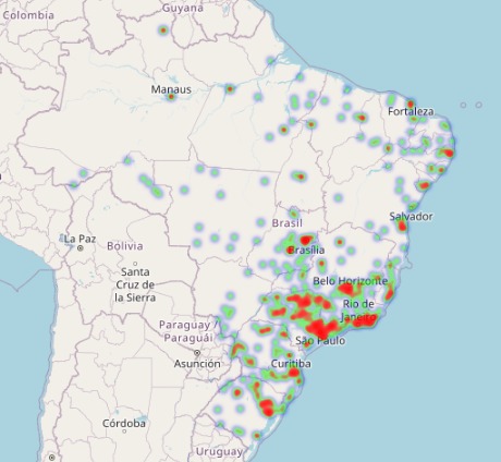 Figura 1. Mapa de calor das negociações de criptomoedas feitas por pessoas físicas (2020 e 2021)