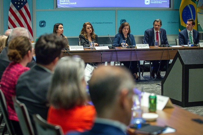 Ministro Haddad apresentou a Reforma Tributária recentemente aprovada no Brasil à Câmara de Comércio dos EUA. Foto: Diogo Zacarias/MF