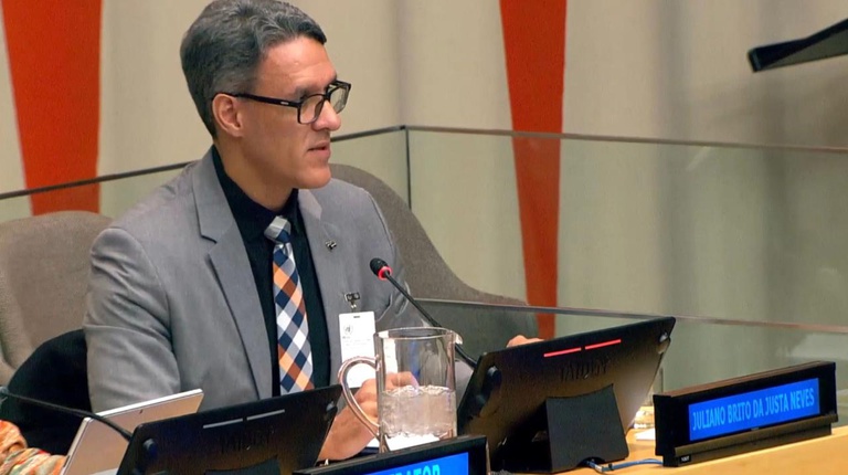 O subsecretário de Gestão Corporativa da Receita, Juliano Neves, apresentou na  ONU a nova política  de IA, que consolida princípios éticos, jurídicos e técnicos – Foto: Divulgação SRF/MF