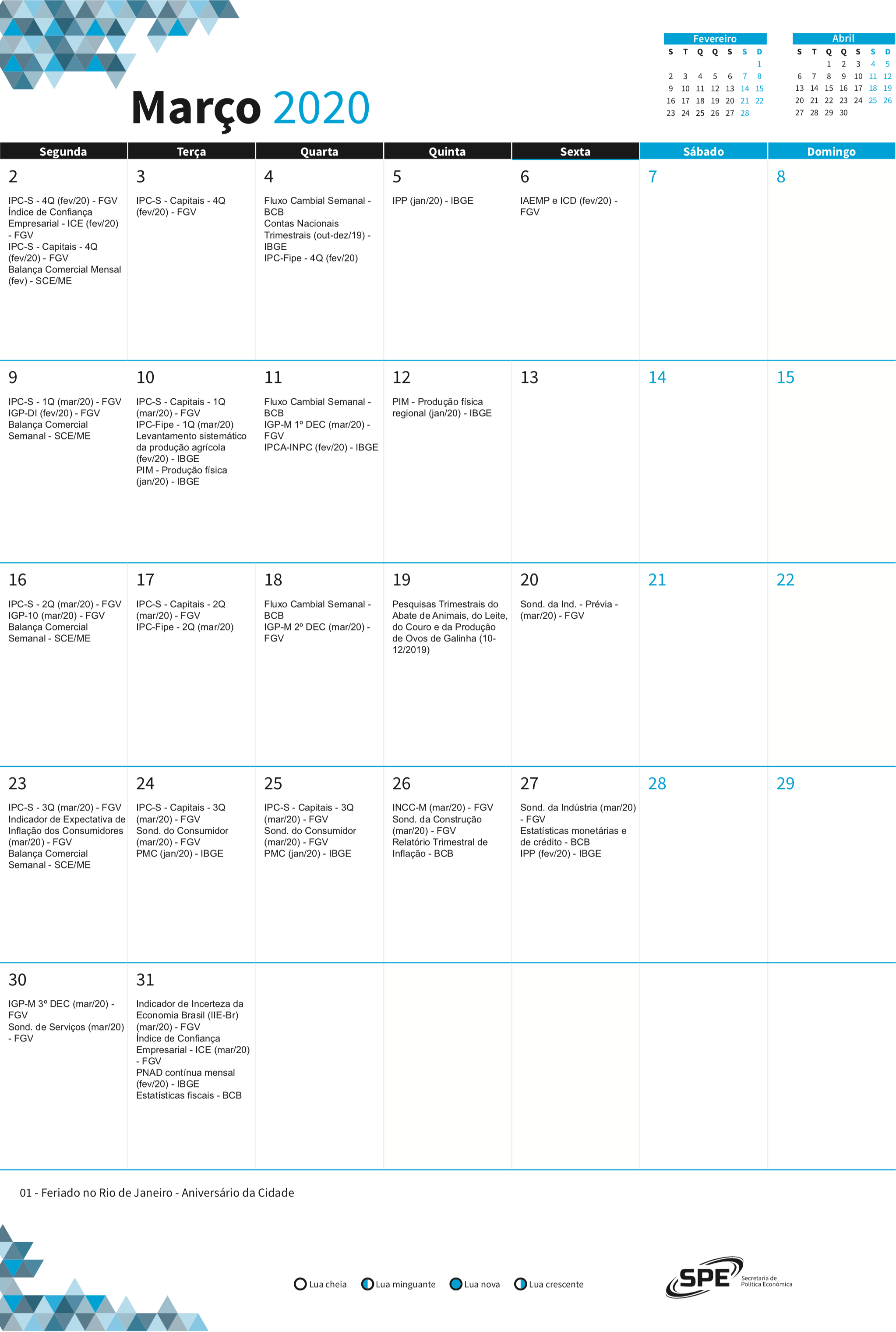 Calendario de Indicadores de Março-20