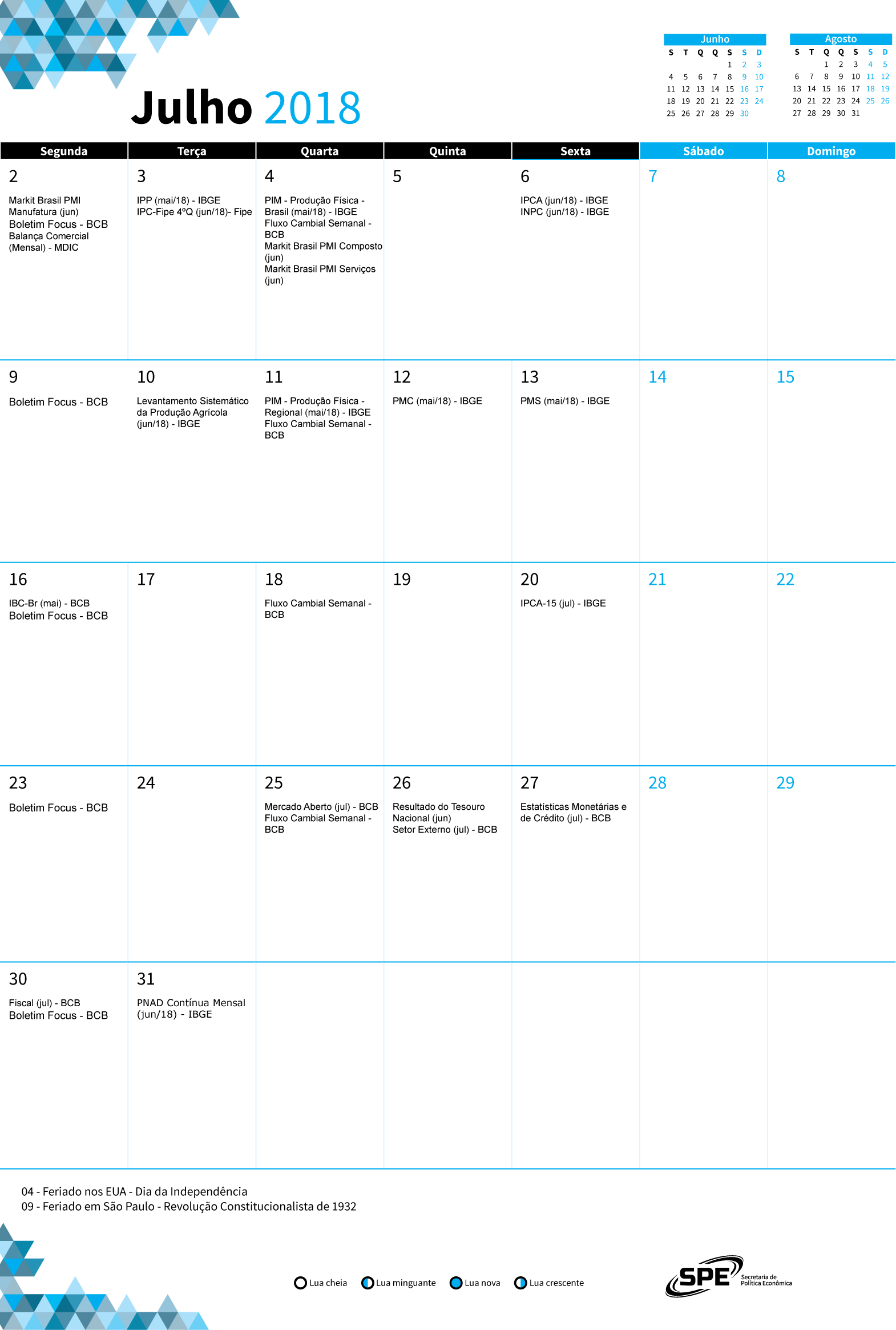 Calendário de julho