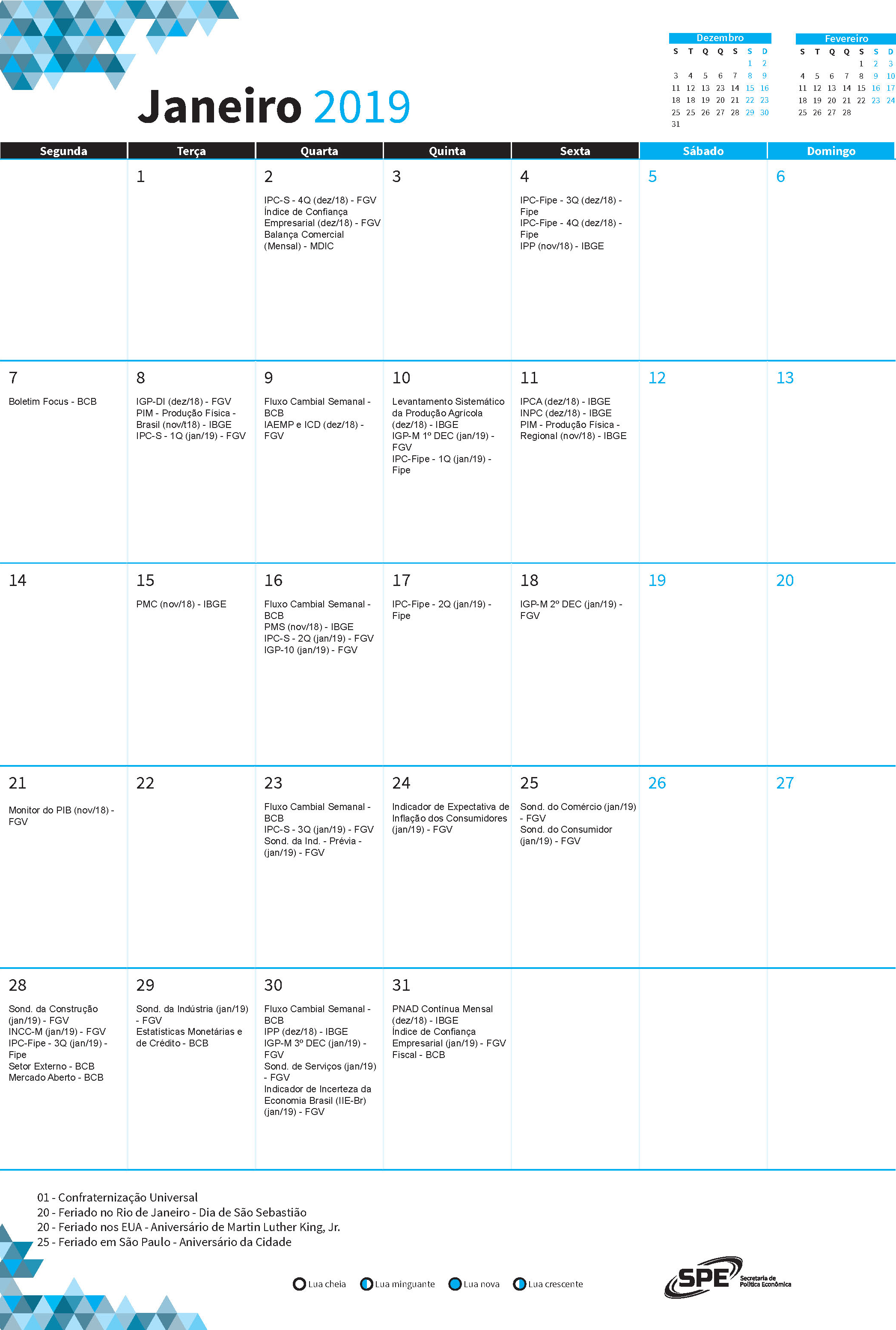 Calendario de  Janeiro 2019
