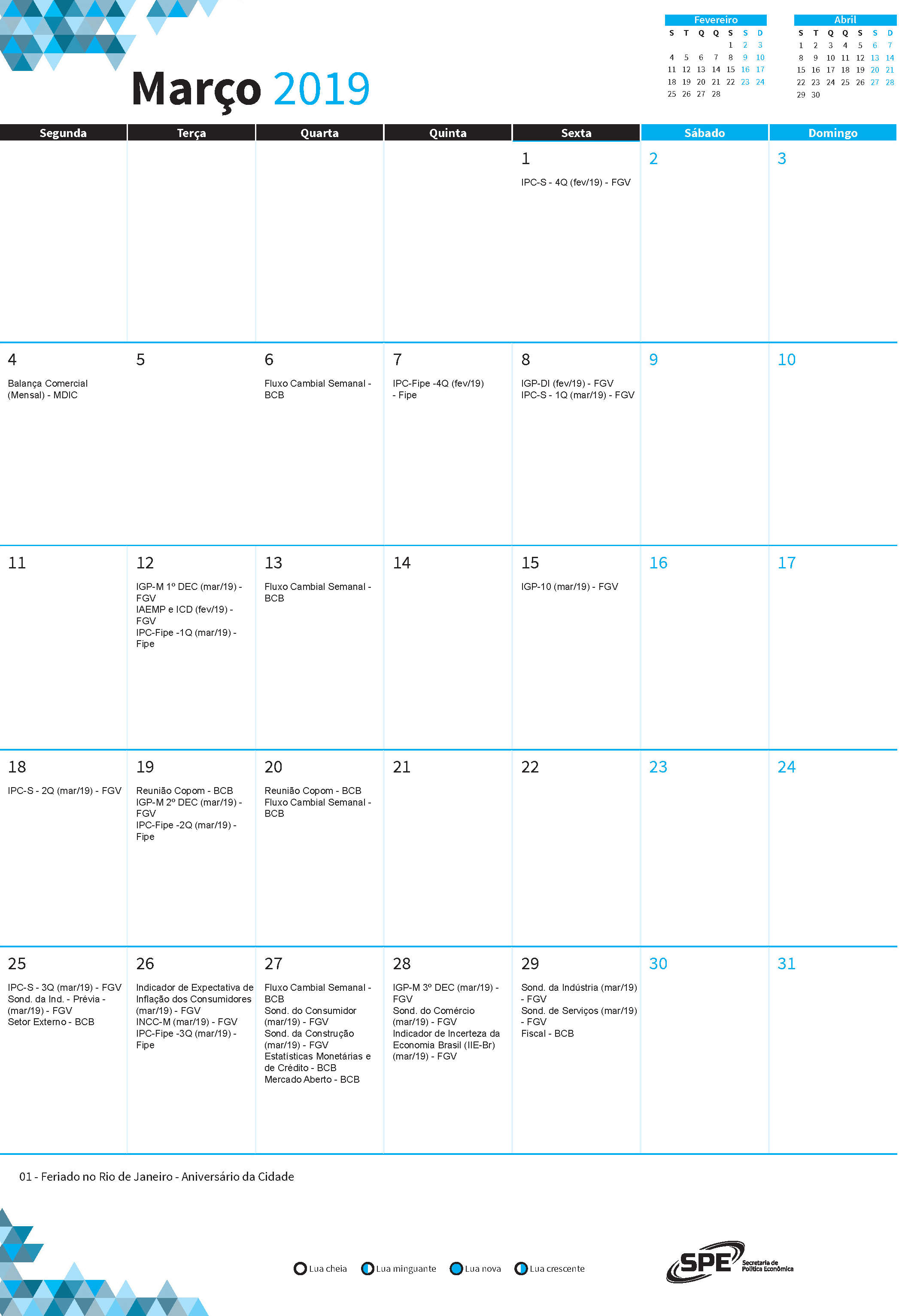 Calendario de  março 2019