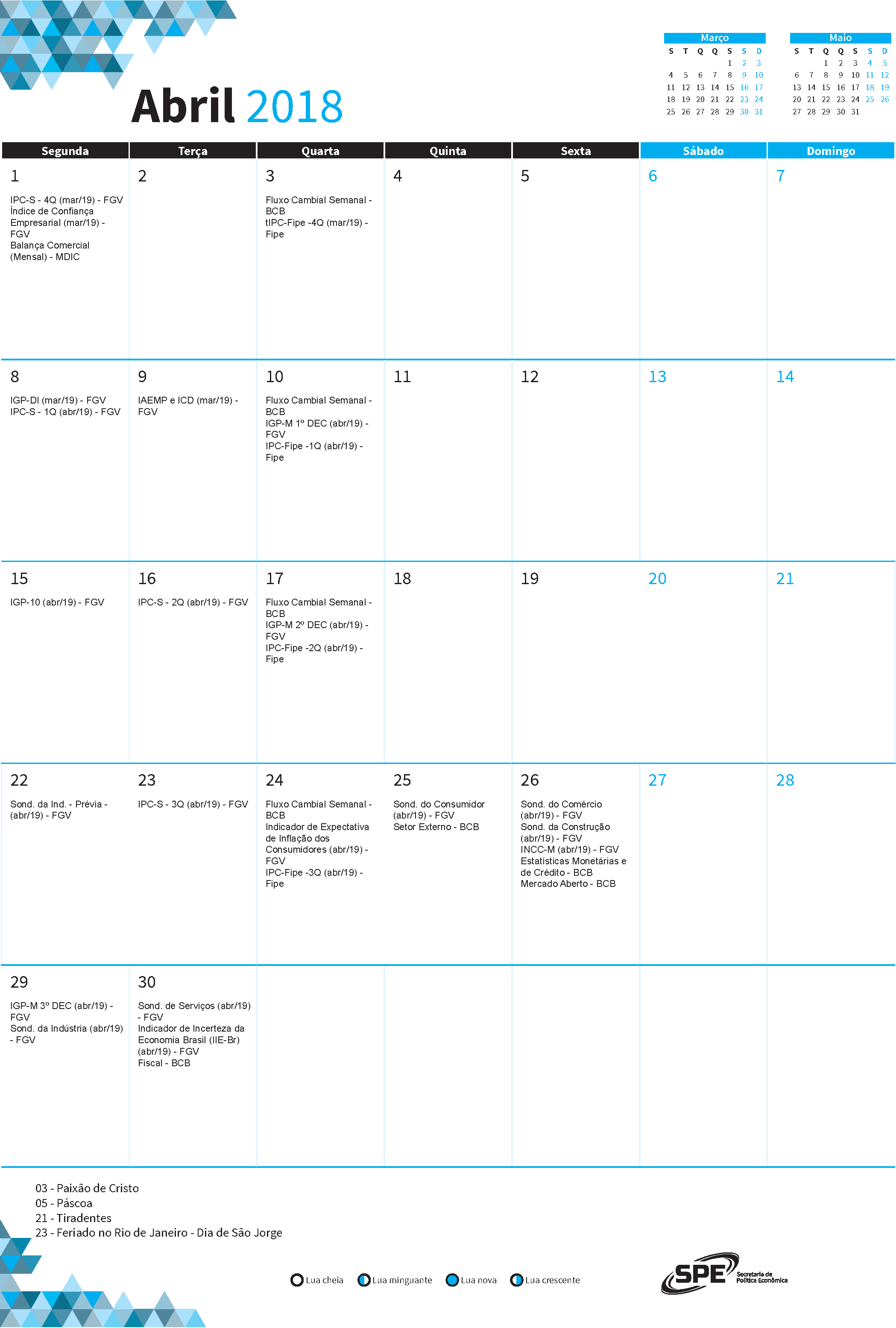 Calendário de Abril 2019