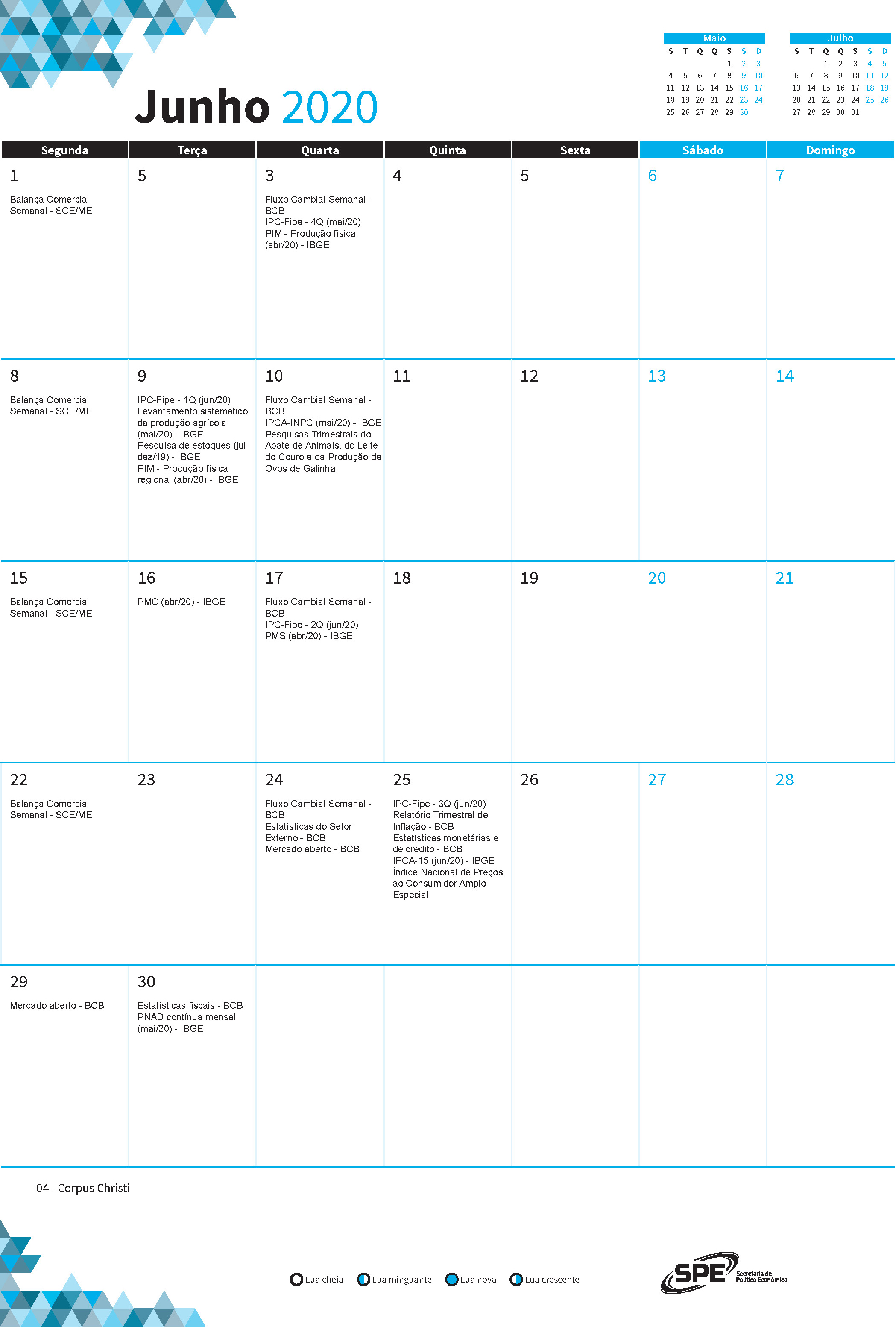 Calendário de Junho