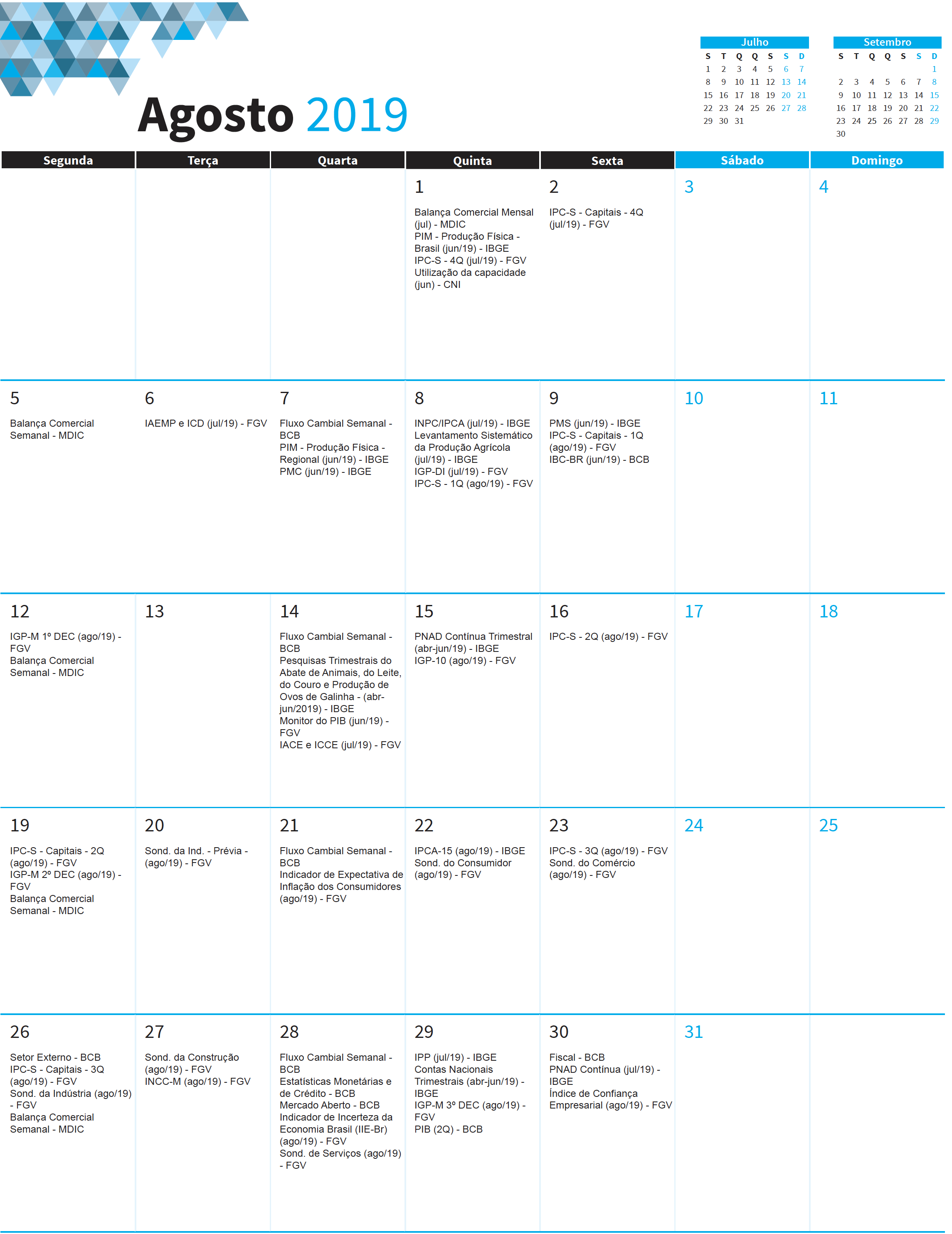 Calendario de Indicadores de Agosto-19