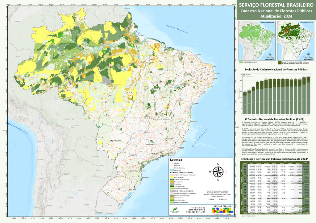 Diagrama CNFP: florestas destinadas e não destinadas com categorias e filtros.