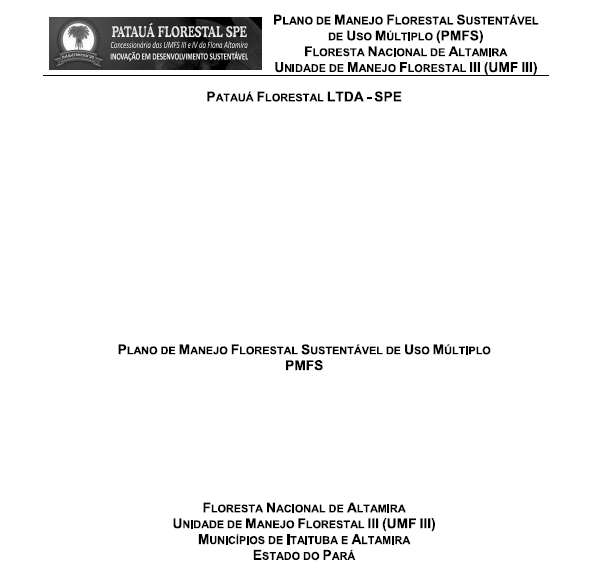 Capa do documento Plano de Manejo Florestal Sustentável Reformulado, Flona de Altamira, UMF 3.