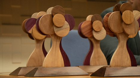 Troféus confeccionados pelo Laboratório de Produtos Florestais. Foto: Ascom/SFB