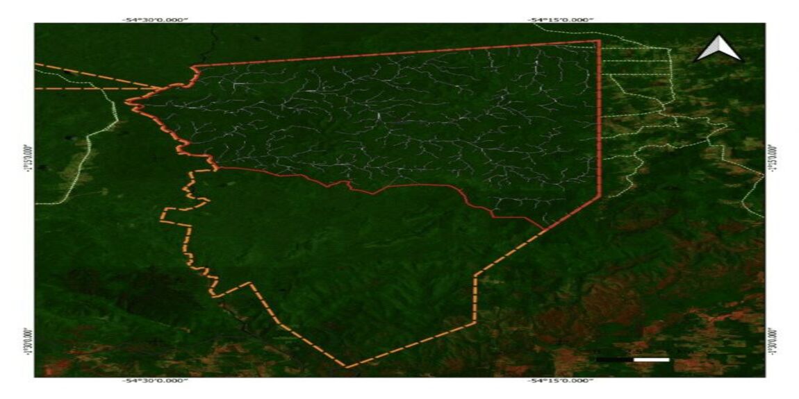 Mapa da Floresta Nacional de Mulata, no Pará, com destaque para a Unidade de Manejo Florestal delimi