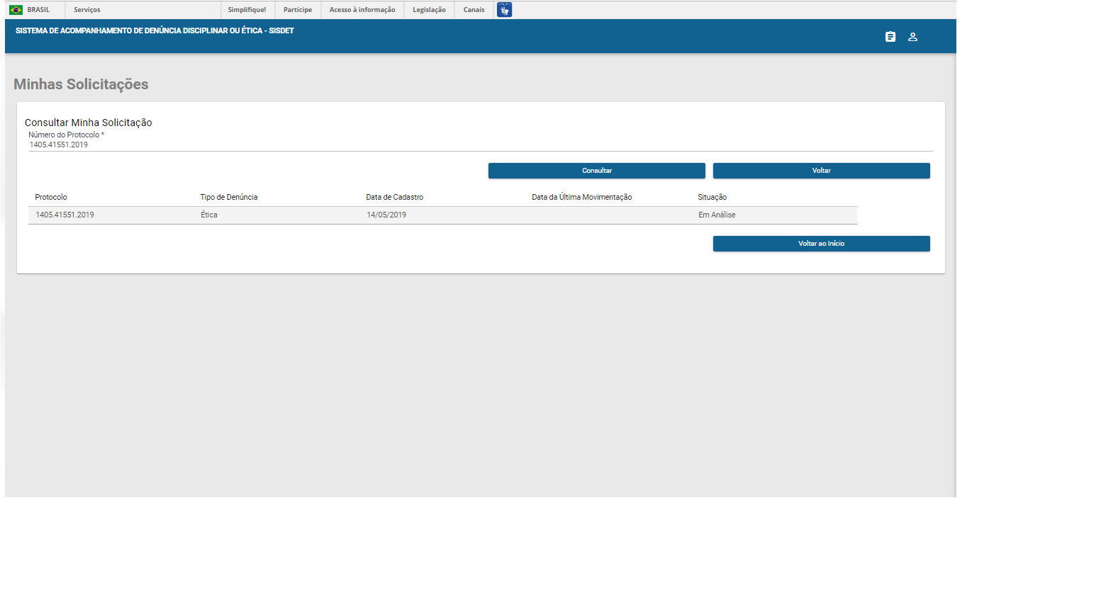 Tela SISDET Consulta Denúncia 2