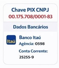 Dados bancários para doação via pix ou por agência e conta corrente.