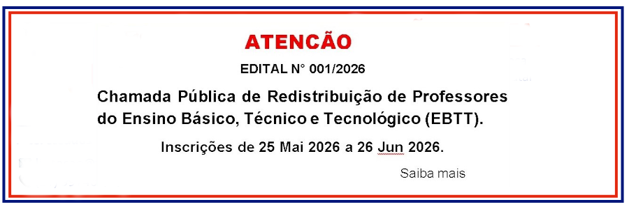 Banner de Aviso para a Chamada Pública de Redestribuição de Professores EBTT