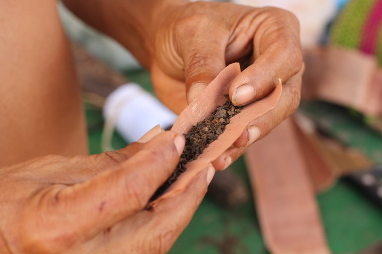 Figura 21 - Fumo é enrolado em folha de envira. Foto Anderson Moreira.jpg
