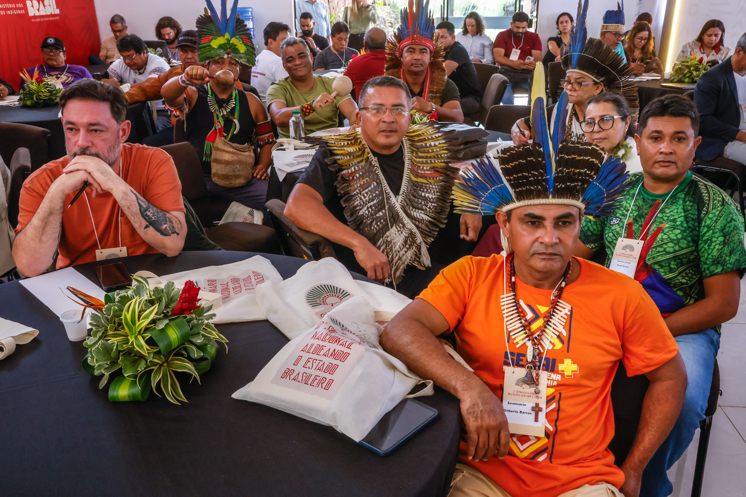 Lideranças indígenas e representantes de órgãos indigenistas assistem ao seminário