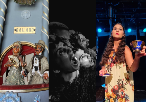 Fotos: 1.  Exposição "Mini Teatro de Óperas" - Complexo Cultural Funarte MG (crédito: Pedro Nacif) 2. espetáculo "SobreVidas" - Teatro de Arena Eugênio Kusnet, SP (crédito: divulgação); 3. espetáculo "Ao Som de Clarice" - Teatro Dulcina - RJ (crédito: Homero Amado). Edição de imagem: CCOM Funarte