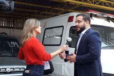 Wenderson Monteiro, superintendente da Funasa no Amazonas, fala à imprensa sobre leilão da Suest no estado.