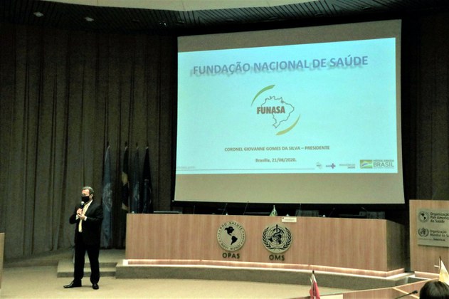 Coronel Giovanne Silva apresentou a história e as ações Funasa no Estágio Preparatório dos Superintendentes Estaduais do Ministério da Saúde  (EPSEMS) Foto: Daniel Ribeiro/Funasa