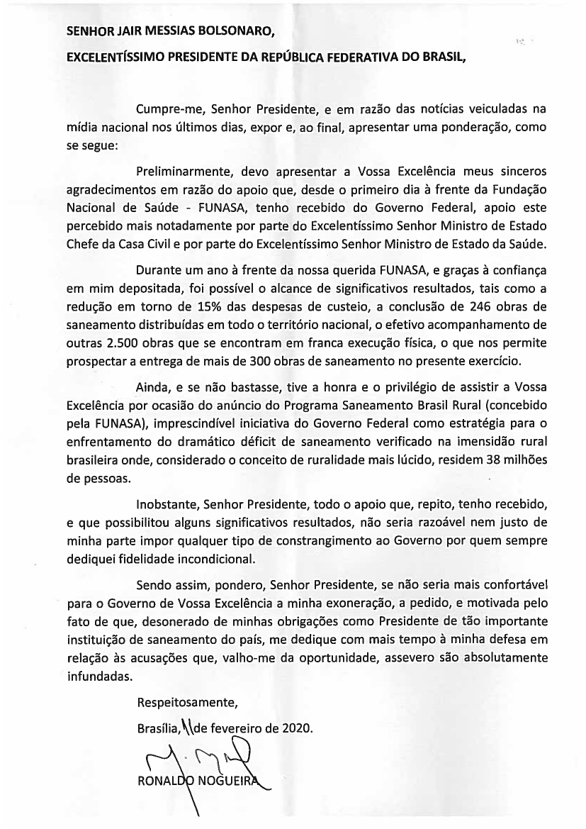 Carta de Demissao Presidente Funasa