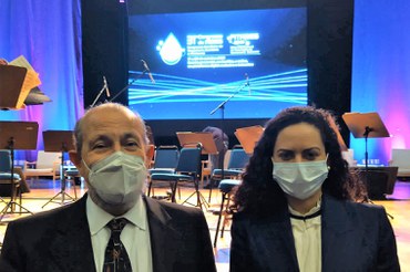 Alceu Guérios Bittencourt, presidente da ABES, e Fernanda Morais, diretora-executiva da Funasa, no eventoFoto: Tércio Aragão Brilhante/ PFE/ Suest/CE