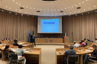 Prof. Rui Marques palestrando para servidores da FunasaFoto: Yasmim Valois/Funasa