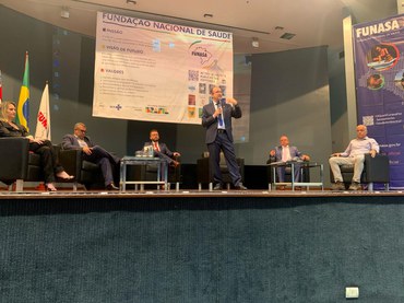 Presidente da Funasa, Alexandre Motta, em sua fala no evento com municípios na sede da Suest, em São PauloFoto: Ismael Moreno/Suest-SP/Funasa