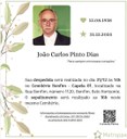Nota de falecimento de João Carlos Pinto Dias, com foto do homenageado, datas de nascimento e falecimento e informações sobre velório e sepultamento.