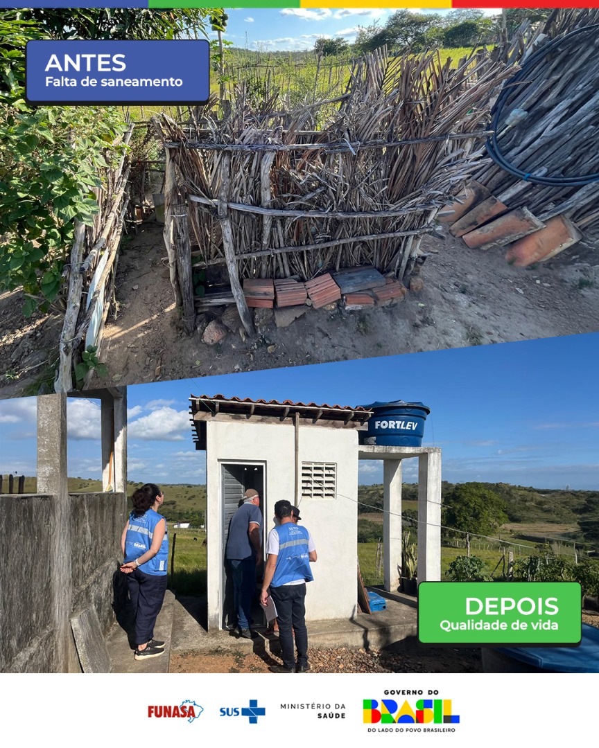 Visão do banheiro Antes e depois da instalação do saneamento básico