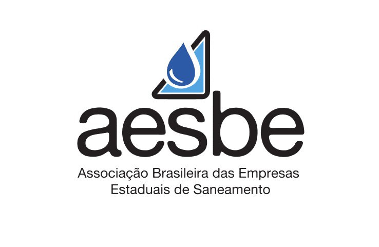 Logotipo da AESBE com gota azul estilizada acima do nome e texto ‘Associação Brasileira das Empresas Estaduais de Saneamento