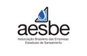 Logotipo da AESBE com gota azul estilizada acima do nome e texto ‘Associação Brasileira das Empresas Estaduais de Saneamento