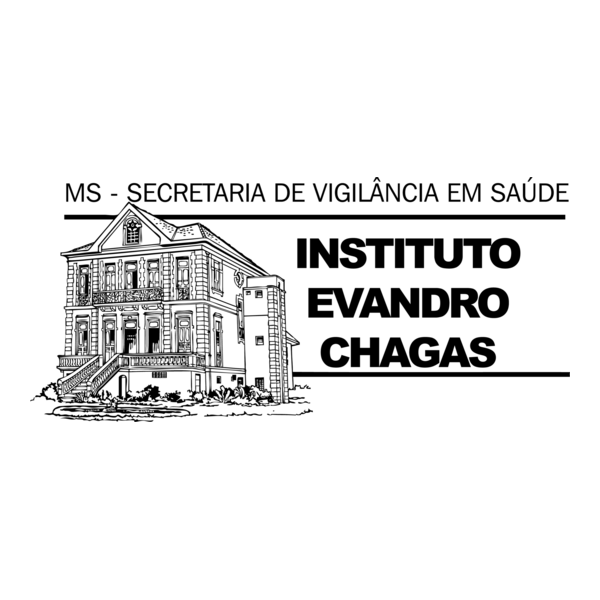 Logo do Instituto Evandro Chagas com desenho do prédio histórico e texto em preto no fundo branco.