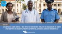 Praça pública com profissionais no primeiro plano: uma professora, um médico e um policial - Moçambique.