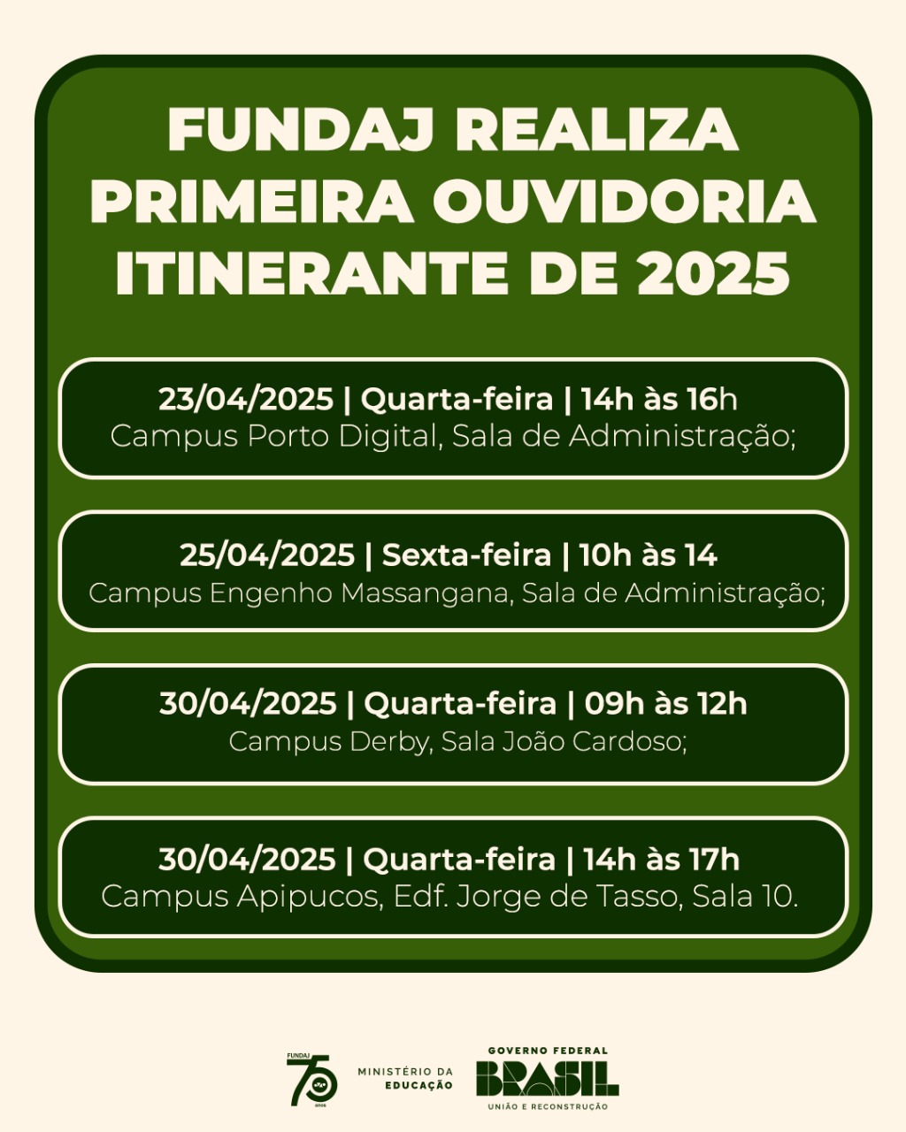 Cronograma da Ouvidoria 2025