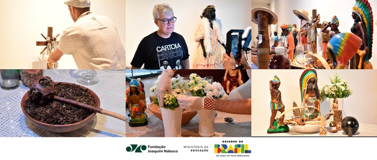 Montagem de mesa da jurema sagrada em preparação de nova exposição